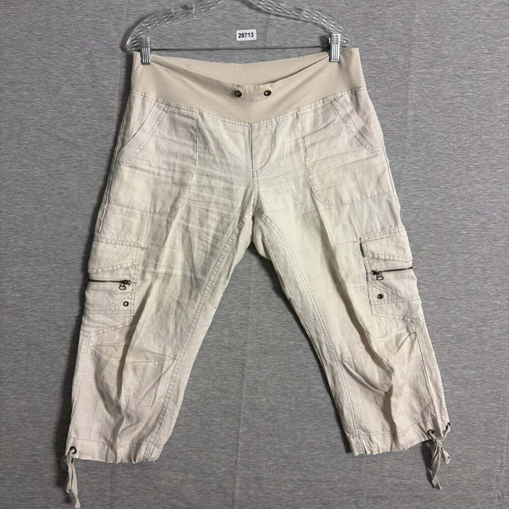 XCVI Women's Size Large Beige Cropped Capri Zip Cargo Pocket Minimalist Pants